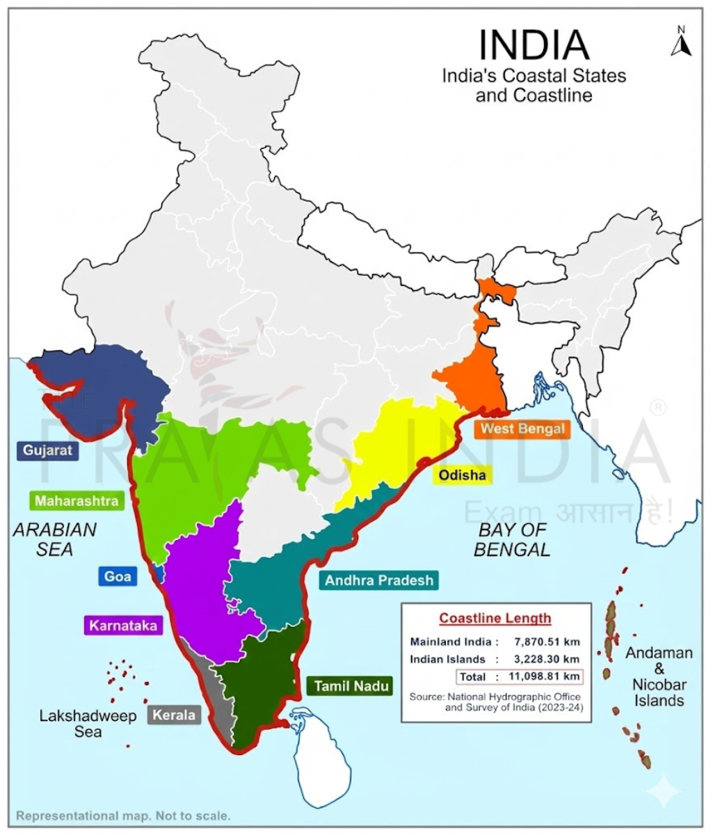 Coastline of India Map