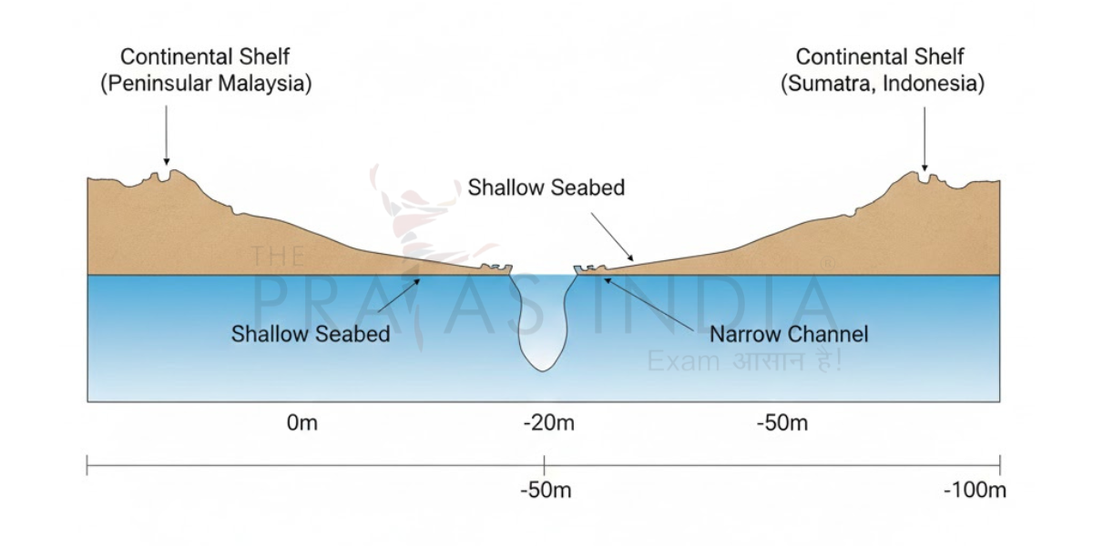 Bathymetric cross section of Strait of Malacca