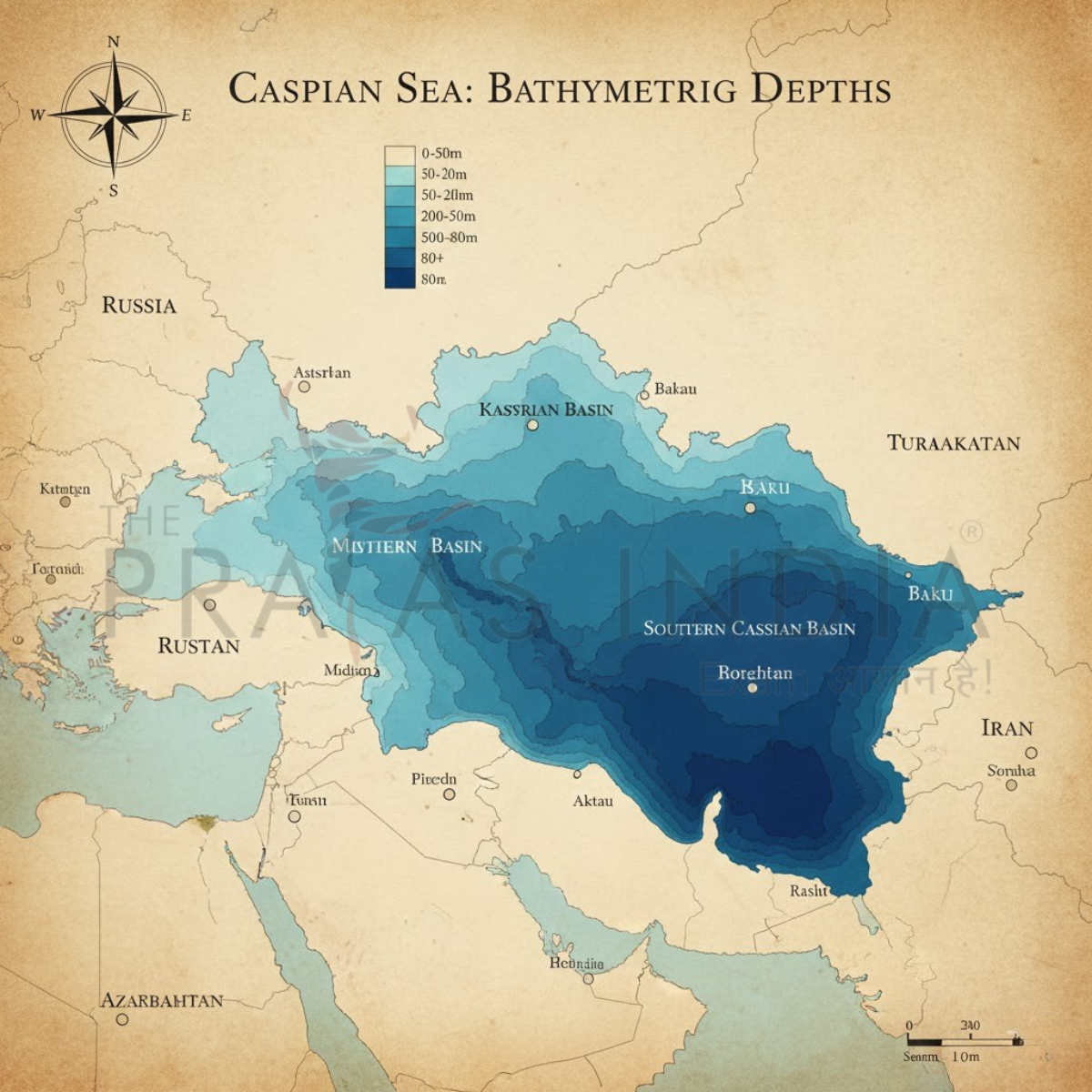 Caspian Sea Bathymetric Map