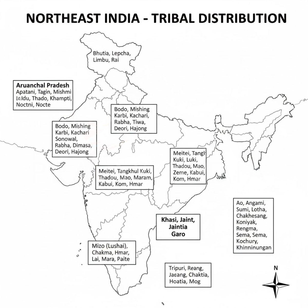 Major Tribes in India 2 Northeast India Tribes Distribution