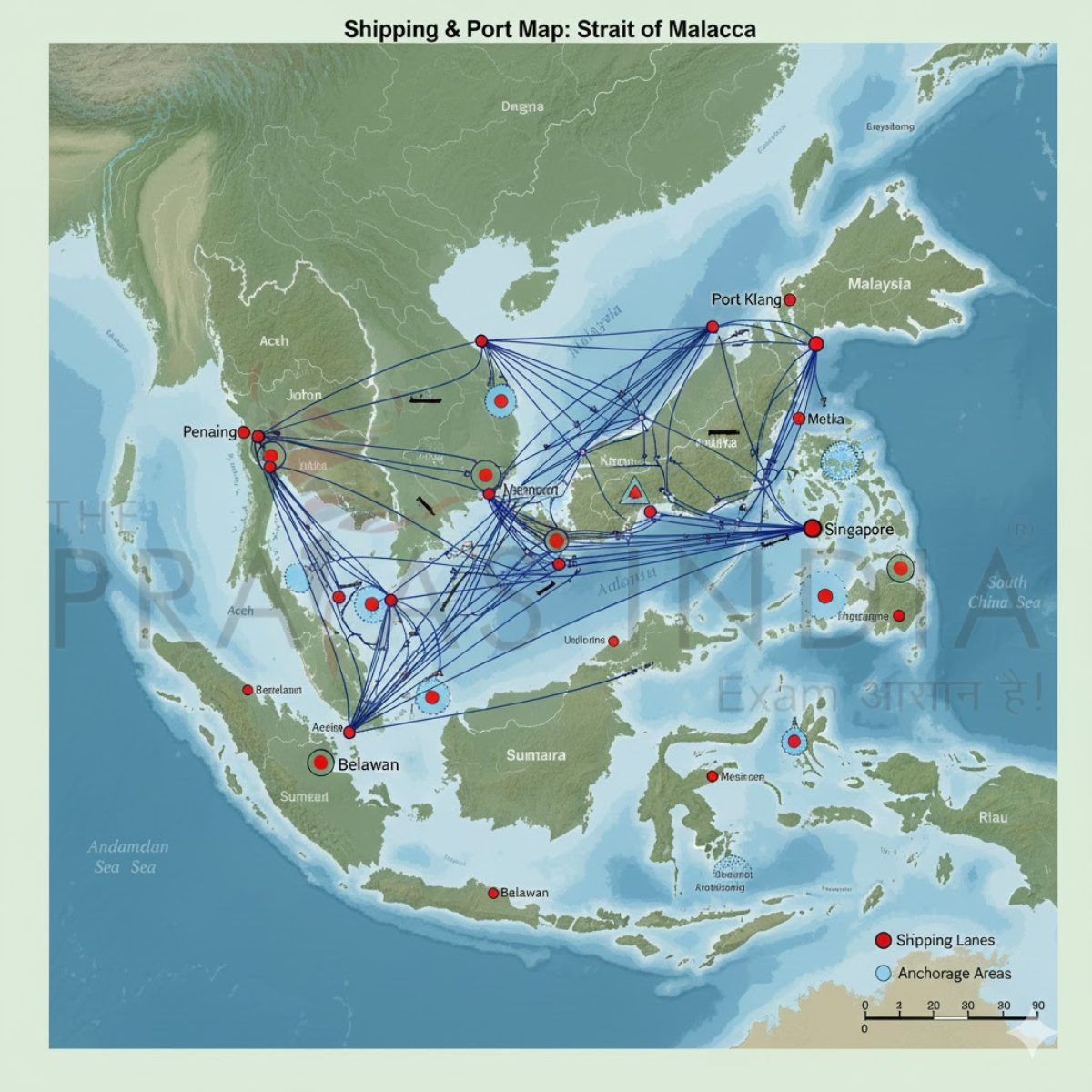 Strait of Malacca Shipping and Port Map