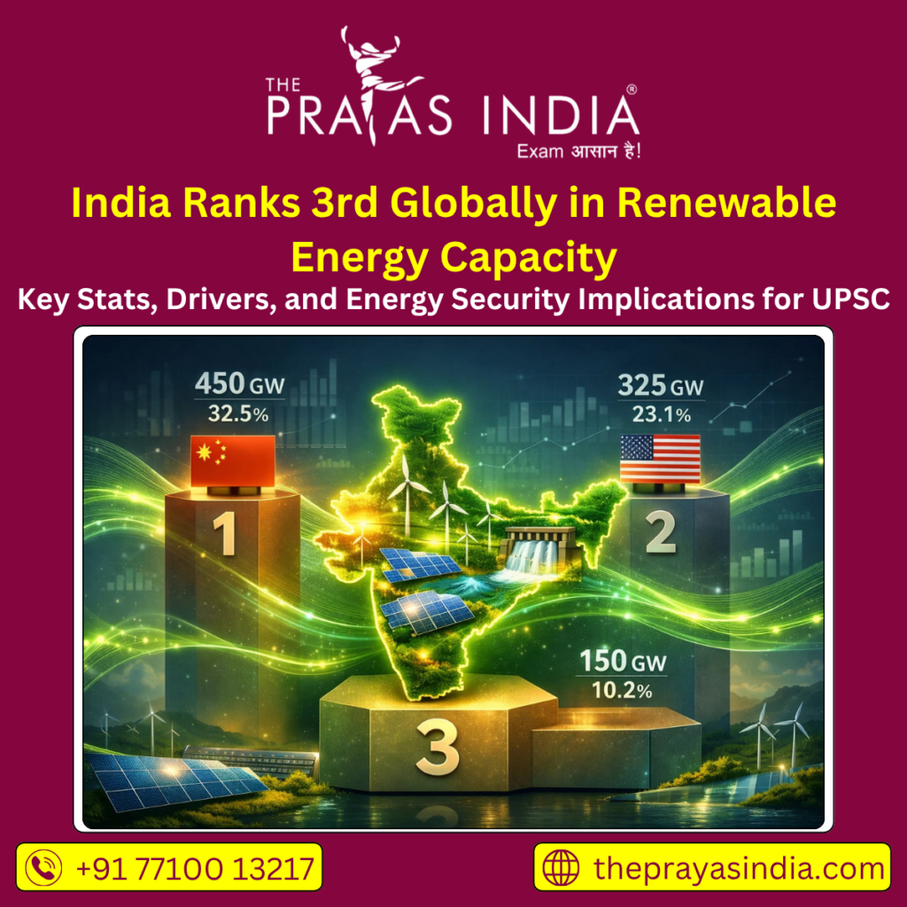 India Ranks 3rd Globally in Renewable Energy Capacity
